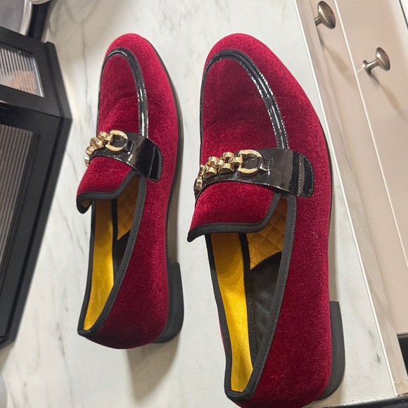 EUC Red Velvet Loafers with Gold Accent - Picture 3 of 12